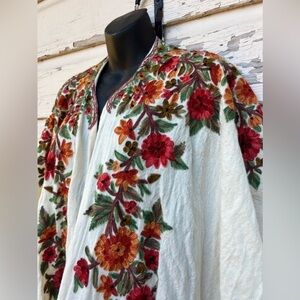 Novica BoHo Floral Wool Chain Stitch Embroidery Cape Kimono Valley of Flowers